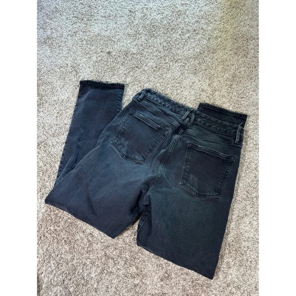 Good American Good Straight Distressed Jeans Black High Rise Size 12/31